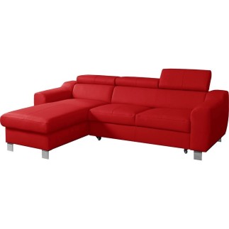Canapé d'angle convertible en cuir italien de luxe 5 places ASTORIA, rouge foncé, angle gauche