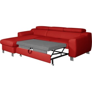 Canapé d'angle convertible en cuir italien de luxe 5 places ASTORIA, rouge foncé, angle gauche