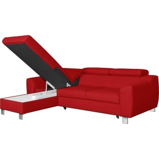 Canapé d'angle convertible en cuir italien de luxe 5 places ASTORIA, rouge foncé, angle gauche