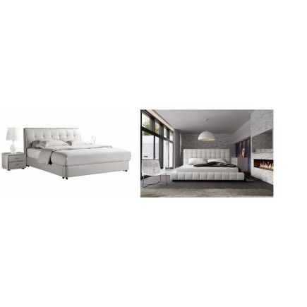 1er paiement: Lit design en cuir italien de luxe berta, blanc, 140x190, avec sommier à lattes. Lit design en cuir italien de lux