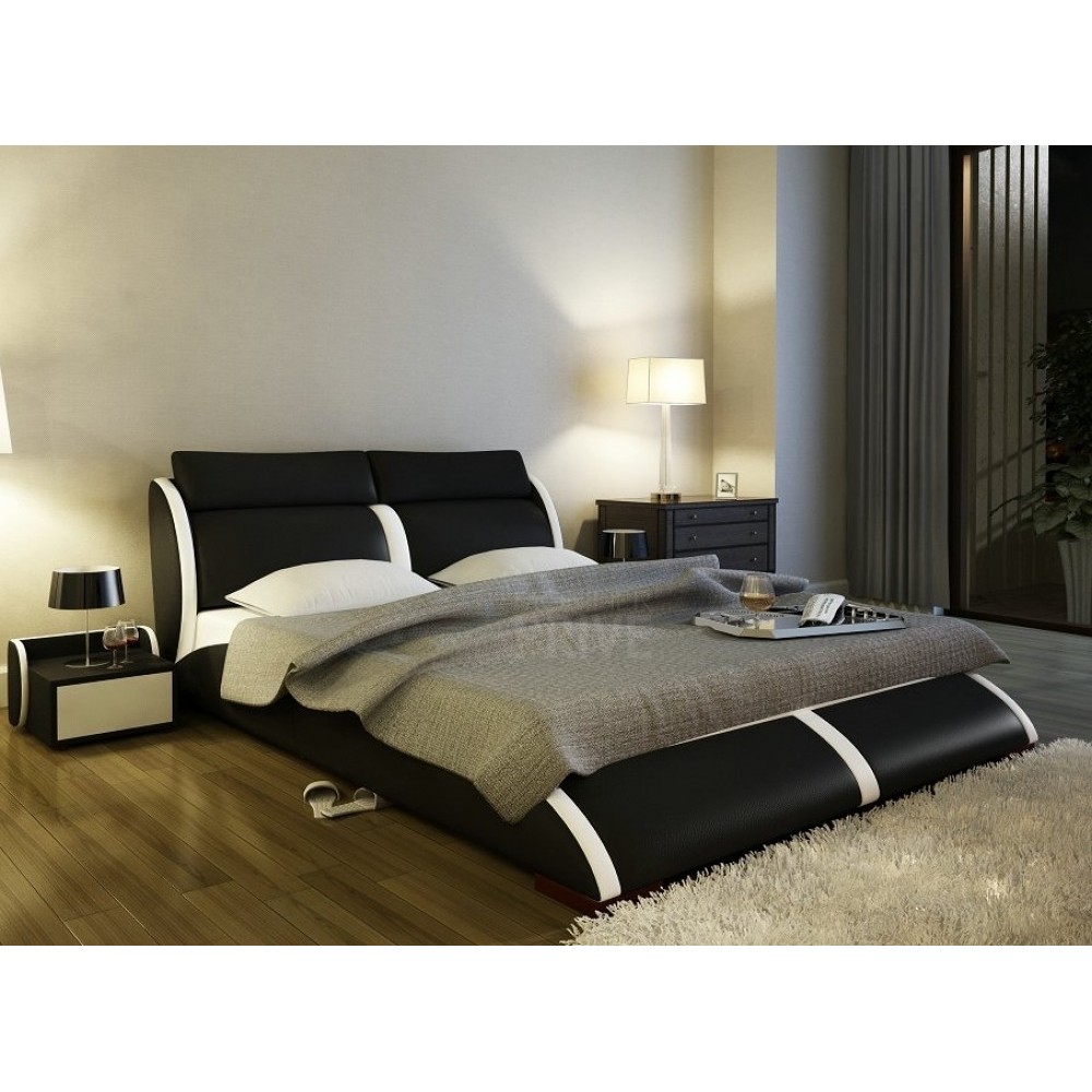 Lit en cuir italien de luxe ARTHUS, noir, 140x190 Lit en cuir italien de luxe ARTHUS, noir, 140x190
