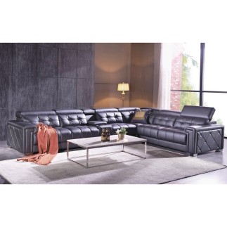 2eme paiement Canapé d'angle en cuir de buffle italien de luxe, 6/7 places, prestigia, noir, angle droit, 6x sans frais, total d