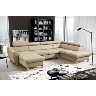 Canapé d'angle convertible en cuir italien de luxe 7/8 places ASTON, beige, angle droit