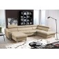 Canapé d'angle convertible en cuir italien de luxe 7/8 places ASTON, beige, angle droit Canapé d'angle convertible en cuir italien de luxe 7/8 places ASTON, beige, angle droit