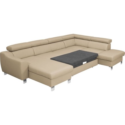 Canapé d'angle convertible en cuir italien de luxe 7/8 places ASTON, beige, angle droit