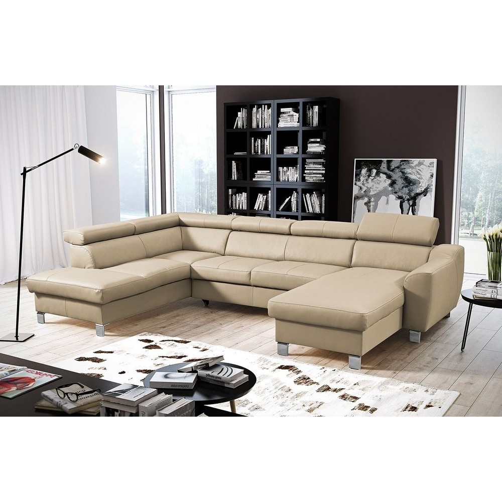 Canapé d'angle convertible en cuir italien de luxe 7/8 places ASTON, beige, angle gauche