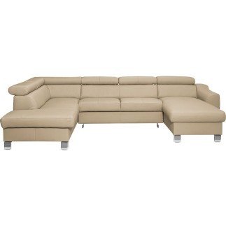 Canapé d'angle convertible en cuir italien de luxe 7/8 places ASTON, beige, angle gauche