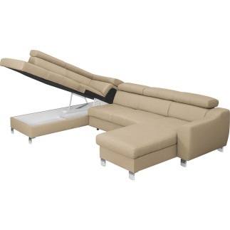 Canapé d'angle convertible en cuir italien de luxe 7/8 places ASTON, beige, angle gauche