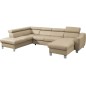 Canapé d'angle convertible en cuir italien de luxe 7/8 places ASTON, beige, angle gauche