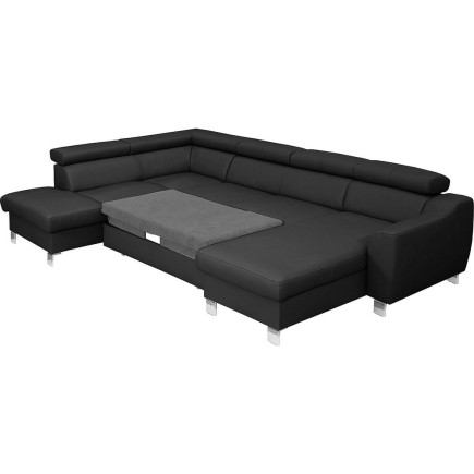 -Canapé d'angle convertible en cuir italien de luxe 7/8 places ASTON, noir, angle gauche