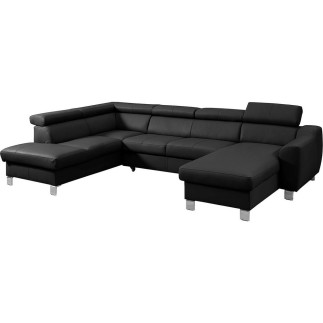 -Canapé d'angle convertible en cuir italien de luxe 7/8 places ASTON, noir, angle gauche