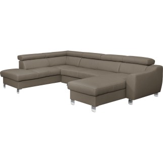 Canapé d'angle convertible en cuir italien de luxe 7/8 places ASTON, taupe, angle gauche