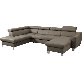 Canapé d'angle convertible en cuir italien de luxe 7/8 places ASTON, taupe, angle gauche