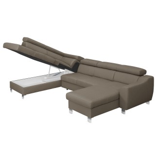 Canapé d'angle convertible en cuir italien de luxe 7/8 places ASTON, taupe, angle gauche
