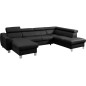 Canapé d'angle convertible en cuir italien de luxe 7/8 places ASTON, noir, angle droit Canapé d'angle convertible en cuir italien de luxe 7/8 places ASTON, noir, angle droit
