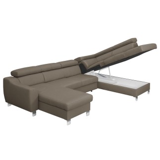 Canapé d'angle convertible en cuir italien de luxe 7/8 places ASTON, taupe, angle droit