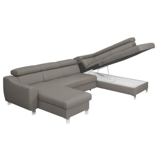 Canapé d'angle convertible en cuir italien de luxe 7/8 places ASTON, gris clair, angle droit