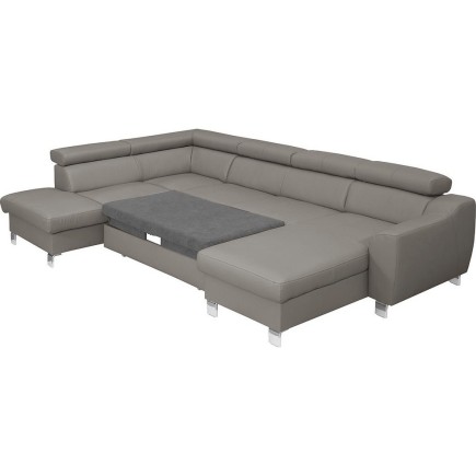 Canapé d'angle convertible en cuir italien de luxe 7/8 places ASTON, gris clair, angle gauche