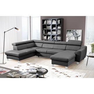 Canapé d'angle convertible en cuir italien de luxe 7/8 places ASTON, gris foncé, angle gauche