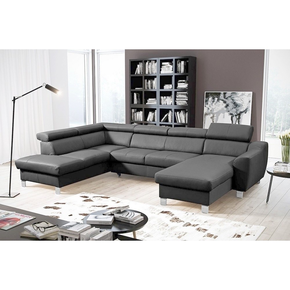 Canapé d'angle convertible en cuir italien de luxe 7/8 places ASTON, gris foncé, angle gauche Canapé d'angle convertible en cuir italien de luxe 7/8 places ASTON, gris foncé, angle gauche