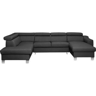 Canapé d'angle convertible en cuir italien de luxe 7/8 places ASTON, gris foncé, angle gauche