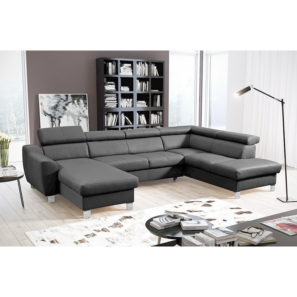 Canapé d'angle convertible en cuir italien de luxe 7/8 places ASTON, gris foncé, angle droit Canapé d'angle convertible en cuir italien de luxe 7/8 places ASTON, gris foncé, angle droit