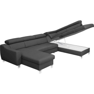 Canapé d'angle convertible en cuir italien de luxe 7/8 places ASTON, gris foncé, angle droit