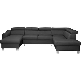 Canapé d'angle convertible en cuir italien de luxe 7/8 places ASTON, gris foncé, angle droit