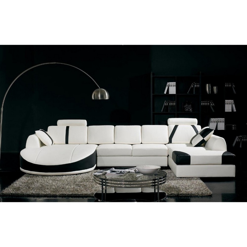 Canapé d'angle en cuir italien 7/8 places OSCAR NAPLES, blanc et noir, angle droit Canapé d'angle en cuir italien 7/8 places OSCAR NAPLES, blanc et noir, angle droit
