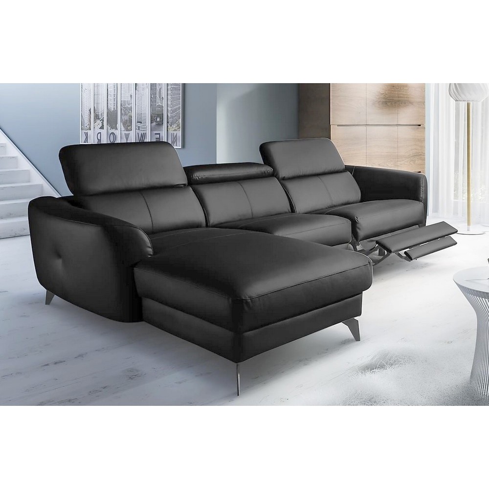 Canapé d'angle relax en cuir de luxe italien avec relax électrique, 5 places BERTONI, noir, angle gauche Canapé d'angle relax en cuir de luxe italien avec relax électrique, 5 places BERTONI, noir, angle gauche