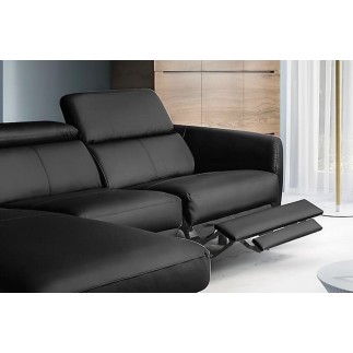 Canapé d'angle relax en cuir de luxe italien avec relax électrique, 5 places BERTONI, noir, angle gauche