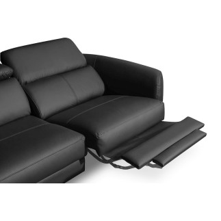 Canapé d'angle relax en cuir de luxe italien avec relax électrique, 5 places BERTONI, noir, angle gauche