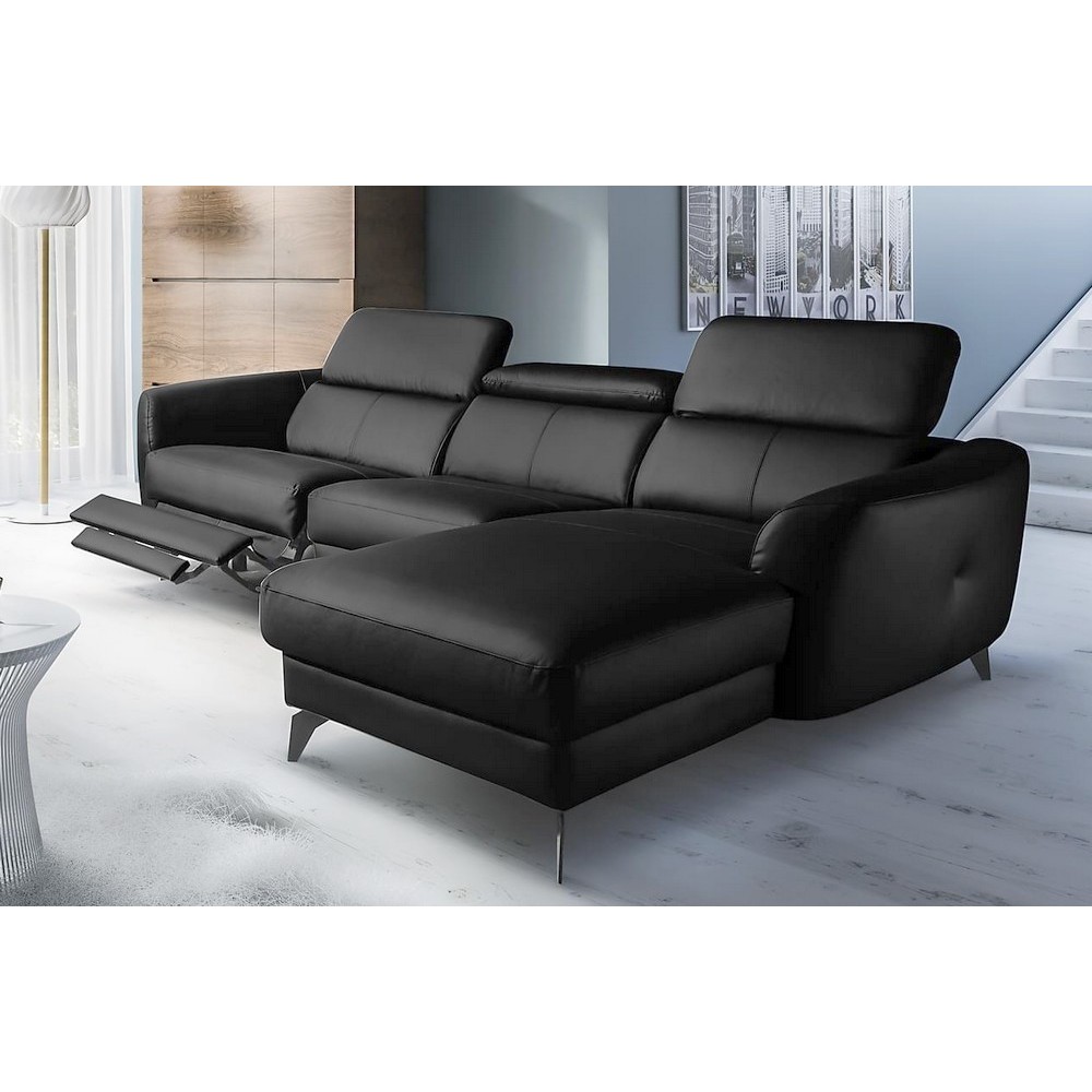 Canapé d'angle relax en cuir de luxe italien avec relax électrique, 5 places BERTONI, noir, angle droit Canapé d'angle relax en cuir de luxe italien avec relax électrique, 5 places BERTONI, noir, angle droit