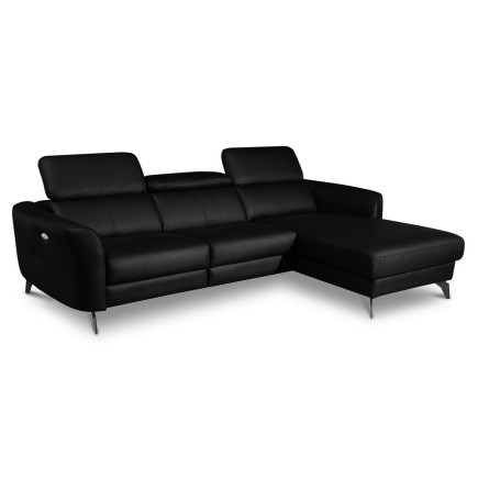 Canapé d'angle relax en cuir de luxe italien avec relax électrique, 5 places BERTONI, noir, angle droit