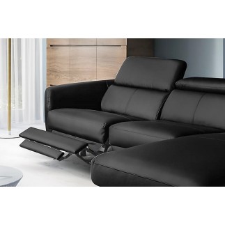 Canapé d'angle relax en cuir de luxe italien avec relax électrique, 5 places BERTONI, noir, angle droit