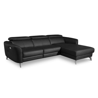 Canapé d'angle relax en cuir de luxe italien avec relax électrique, 5 places BERTONI, noir, angle droit