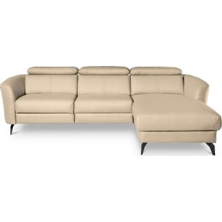 Canapé d'angle relax en cuir de luxe italien avec relax électrique, 5 places BERTONI, beige, angle droit
