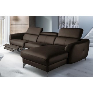 Canapé d'angle relax en cuir de luxe italien avec relax électrique, 5 places BERTONI, chocolat, angle droit