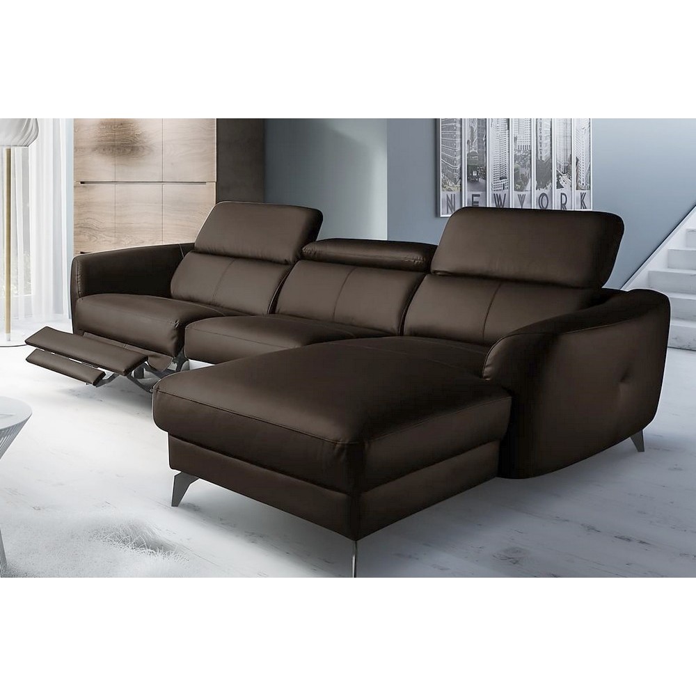 Canapé d'angle relax en cuir de luxe italien avec relax électrique, 5 places BERTONI, chocolat, angle droit Canapé d'angle relax en cuir de luxe italien avec relax électrique, 5 places BERTONI, chocolat, angle droit