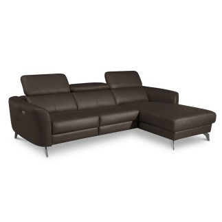 Canapé d'angle relax en cuir de luxe italien avec relax électrique, 5 places BERTONI, chocolat, angle droit