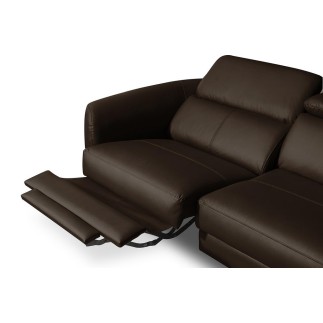 Canapé d'angle relax en cuir de luxe italien avec relax électrique, 5 places BERTONI, chocolat, angle droit