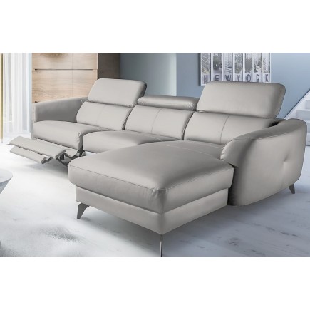 Canapé d'angle relax en cuir de luxe italien avec relax électrique, 5 places BERTONI, gris clair, angle droit