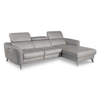 Canapé d'angle relax en cuir de luxe italien avec relax électrique, 5 places BERTONI, gris clair, angle droit