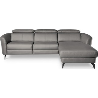 Canapé d'angle relax en cuir de luxe italien avec relax électrique, 5 places BERTONI, gris clair, angle droit
