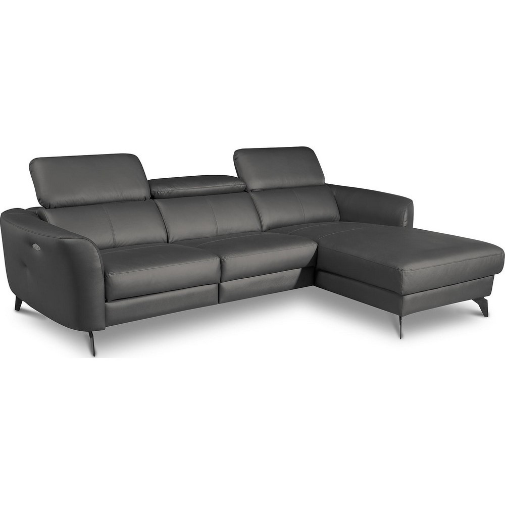 Canapé d'angle relax en cuir de luxe italien avec relax électrique, 5 places BERTONI, gris foncé, angle droit Canapé d'angle relax en cuir de luxe italien avec relax électrique, 5 places BERTONI, gris foncé, angle droit