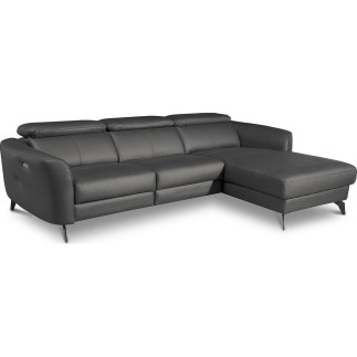 Canapé d'angle relax en cuir de luxe italien avec relax électrique, 5 places BERTONI, gris foncé, angle droit