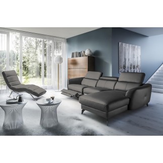 Canapé d'angle relax en cuir de luxe italien avec relax électrique, 5 places BERTONI, gris foncé, angle droit