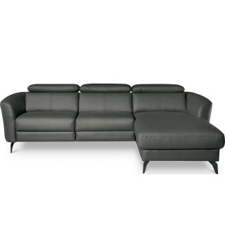 Canapé d'angle relax en cuir de luxe italien avec relax électrique, 5 places BERTONI, gris foncé, angle droit