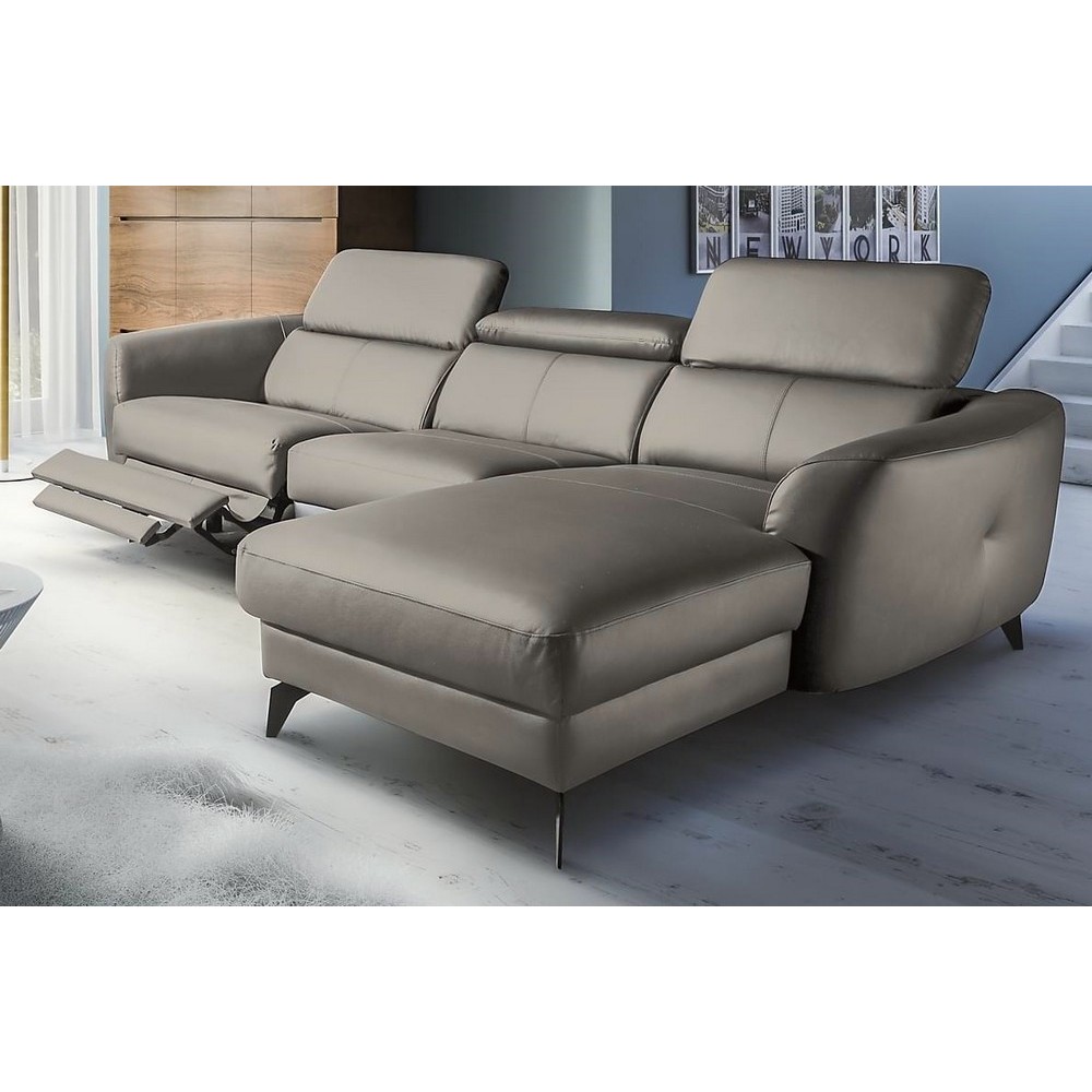 Canapé d'angle relax en cuir de luxe italien avec relax électrique, 5 places BERTONI, taupe, angle droit Canapé d'angle relax en cuir de luxe italien avec relax électrique, 5 places BERTONI, taupe, angle droit