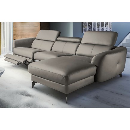 Canapé d'angle relax en cuir de luxe italien avec relax électrique, 5 places BERTONI, taupe, angle droit